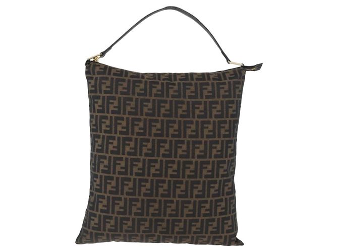 Borsa a Spalla in Tela Zucca FENDI Nera Marrone Auth 169579 Nero - vista 13