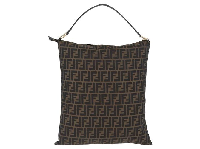 Borsa a Spalla in Tela Zucca FENDI Nera Marrone Auth 169579 Nero - vista 2