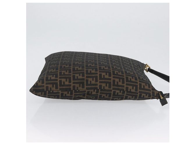 Borsa a Spalla in Tela Zucca FENDI Nera Marrone Auth 169579 Nero - vista 3