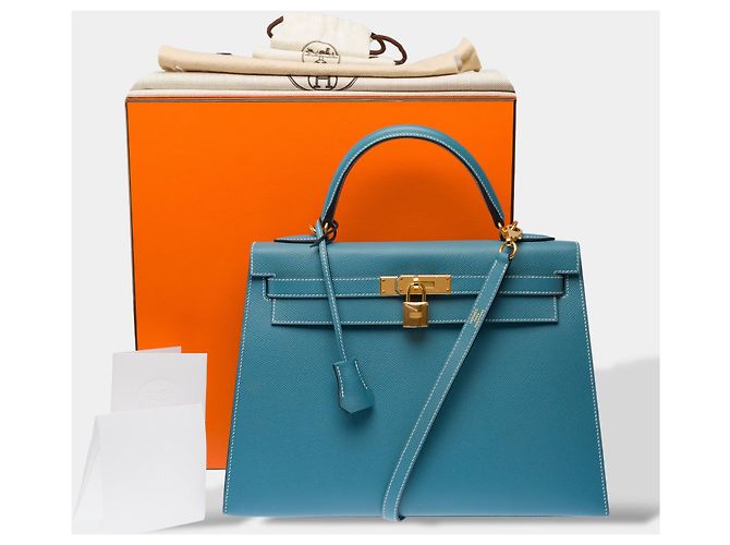 Hermès Borsa HERMES Kelly 32 in Pelle Blu - 103329 - vista 2