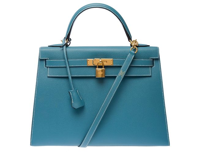 Hermès Borsa HERMES Kelly 32 in Pelle Blu - 103329 - vista 3