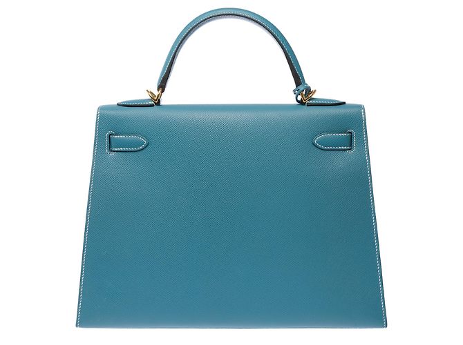 Hermès Borsa HERMES Kelly 32 in Pelle Blu - 103329 - vista 4