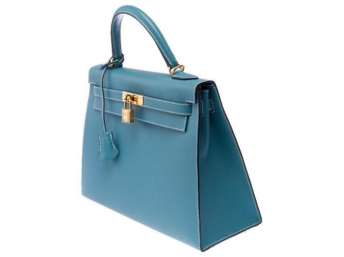 Hermès Borsa HERMES Kelly 32 in Pelle Blu - 103329 - vista 5