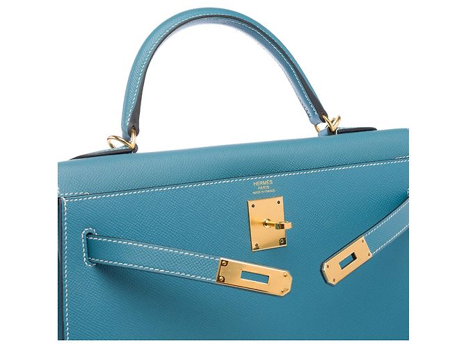 Hermès Borsa HERMES Kelly 32 in Pelle Blu - 103329 - vista 7
