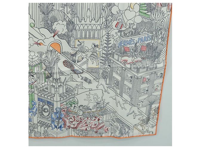Hermès HERMES Carré 90 Schal "Animapolis" Seide Weiß Auth 172016SAM - Ansicht 10