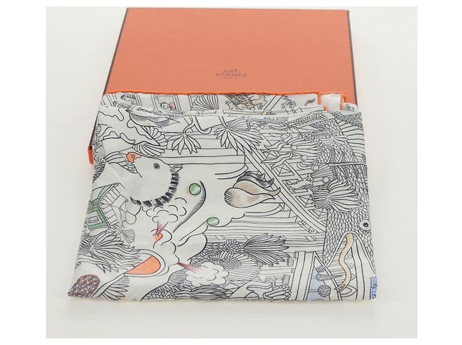 Hermès HERMES Carré 90 Schal "Animapolis" Seide Weiß Auth 172016SAM - Ansicht 12
