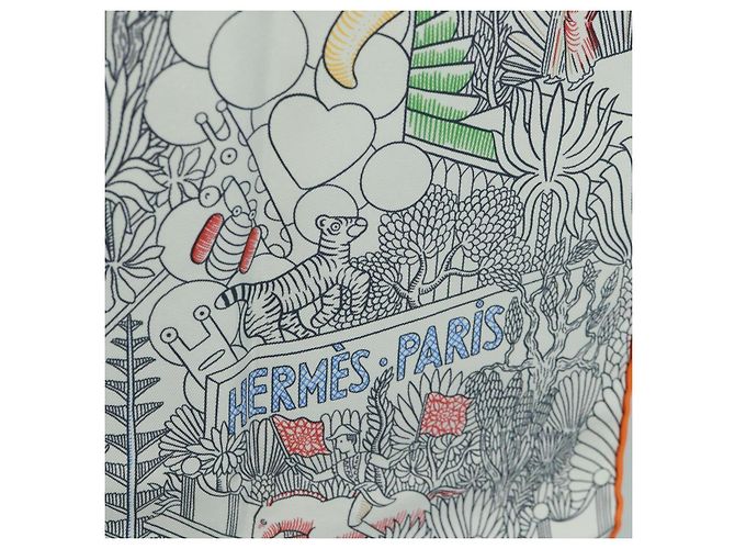 Hermès HERMES Carré 90 Schal "Animapolis" Seide Weiß Auth 172016SAM - Ansicht 13