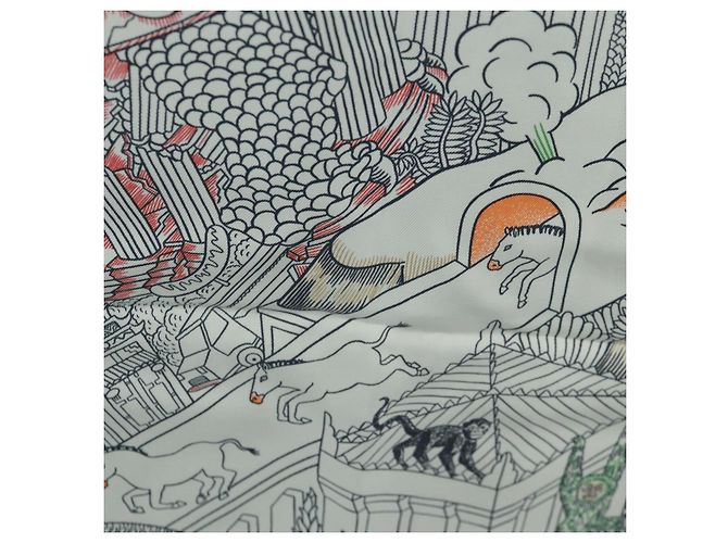 Hermès HERMES Carré 90 Schal "Animapolis" Seide Weiß Auth 172016SAM - Ansicht 14