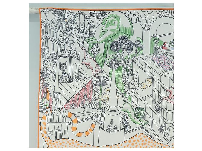 Hermès HERMES Carré 90 Schal "Animapolis" Seide Weiß Auth 172016SAM - Ansicht 2
