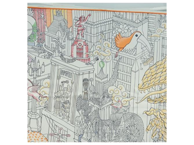 Hermès HERMES Carré 90 Schal "Animapolis" Seide Weiß Auth 172016SAM - Ansicht 3