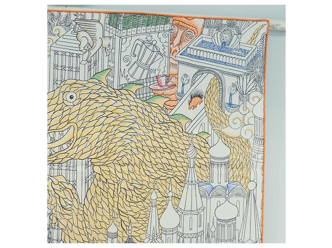 Hermès HERMES Carré 90 Schal "Animapolis" Seide Weiß Auth 172016SAM - Ansicht 4
