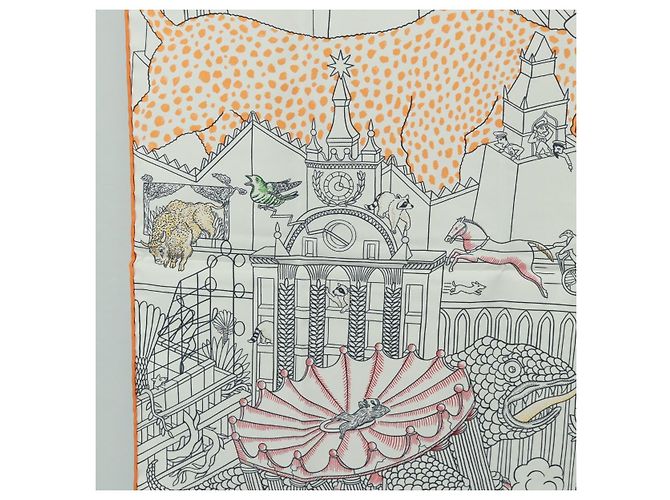 Hermès HERMES Carré 90 Schal "Animapolis" Seide Weiß Auth 172016SAM - Ansicht 5