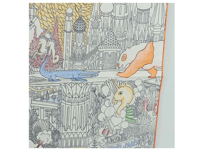 Hermès HERMES Carré 90 Schal "Animapolis" Seide Weiß Auth 172016SAM - Ansicht 7