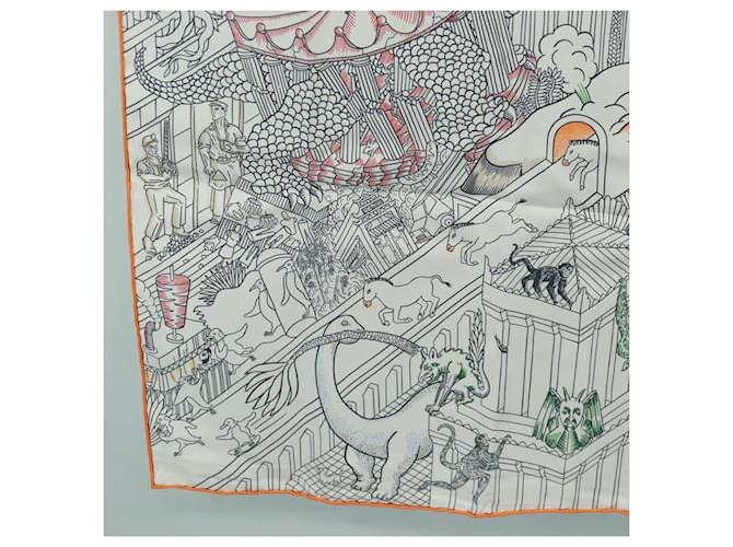Hermès HERMES Carré 90 Schal "Animapolis" Seide Weiß Auth 172016SAM - Ansicht 8