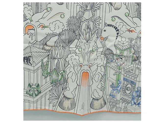 Hermès HERMES Carré 90 Schal "Animapolis" Seide Weiß Auth 172016SAM - Ansicht 9