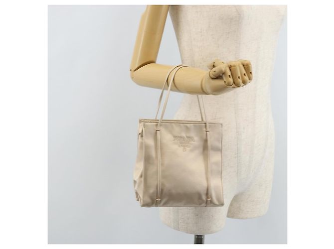 PRADA Borsa a Mano Satin Argento Metallico beige Auth 166888 - vista 23