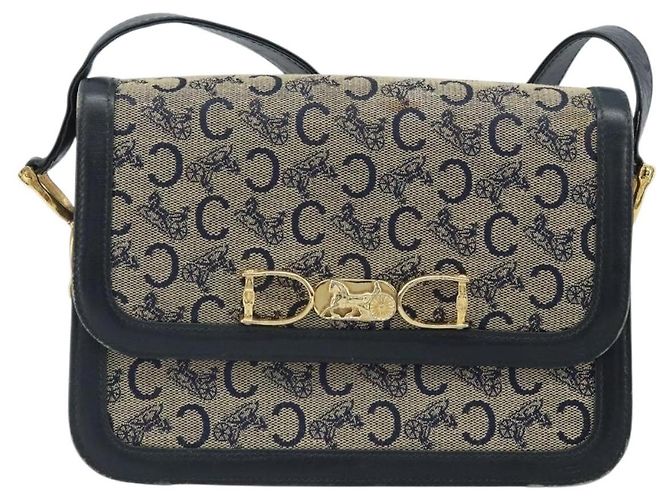 Céline CELINE C Sulky Schultertasche aus Segeltuch Navy Gold Auth 172177 Golden Marineblau - Ansicht 13