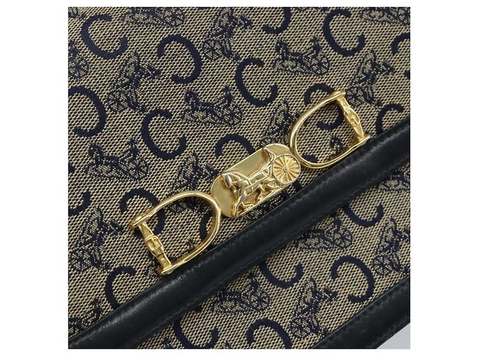 Céline CELINE C Sulky Schultertasche aus Segeltuch Navy Gold Auth 172177 Golden Marineblau - Ansicht 18