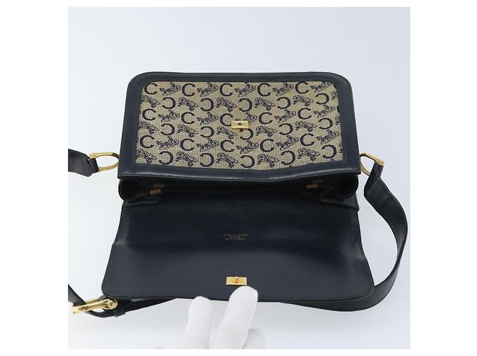 Céline CELINE C Sulky Schultertasche aus Segeltuch Navy Gold Auth 172177 Golden Marineblau - Ansicht 19