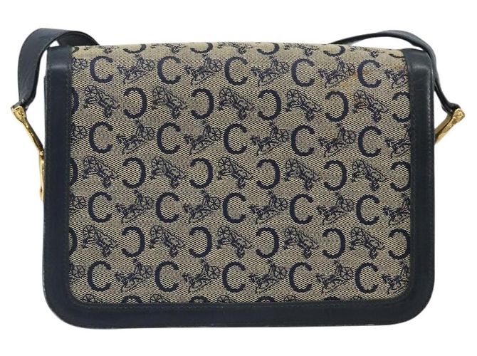 Céline CELINE C Sulky Schultertasche aus Segeltuch Navy Gold Auth 172177 Golden Marineblau - Ansicht 2