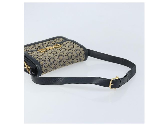 Céline CELINE C Sulky Schultertasche aus Segeltuch Navy Gold Auth 172177 Golden Marineblau - Ansicht 7