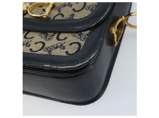 Céline CELINE C Sulky Schultertasche aus Segeltuch Navy Gold Auth 172177 Golden Marineblau - Ansicht 8