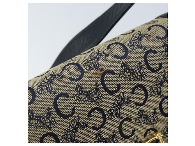 Céline CELINE C Sulky Schultertasche aus Segeltuch Navy Gold Auth 172177 Golden Marineblau - Ansicht 9