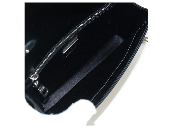 PRADA Borsa a Spalla con Catena e Paillettes in Pelle Nera Argento Auth 165358 Nero - vista 10