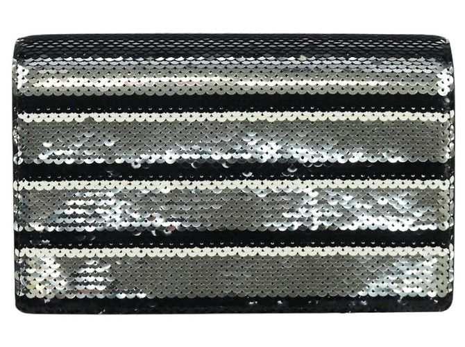 PRADA Borsa a Spalla con Catena e Paillettes in Pelle Nera Argento Auth 165358 Nero - vista 13
