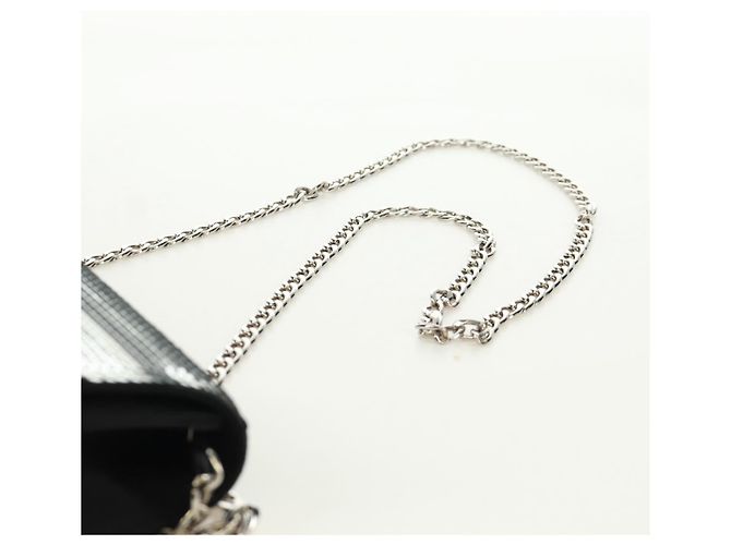 PRADA Borsa a Spalla con Catena e Paillettes in Pelle Nera Argento Auth 165358 Nero - vista 14