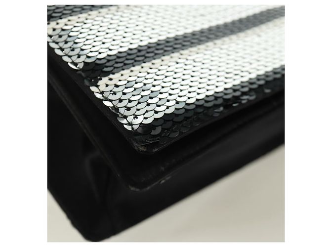 PRADA Borsa a Spalla con Catena e Paillettes in Pelle Nera Argento Auth 165358 Nero - vista 15