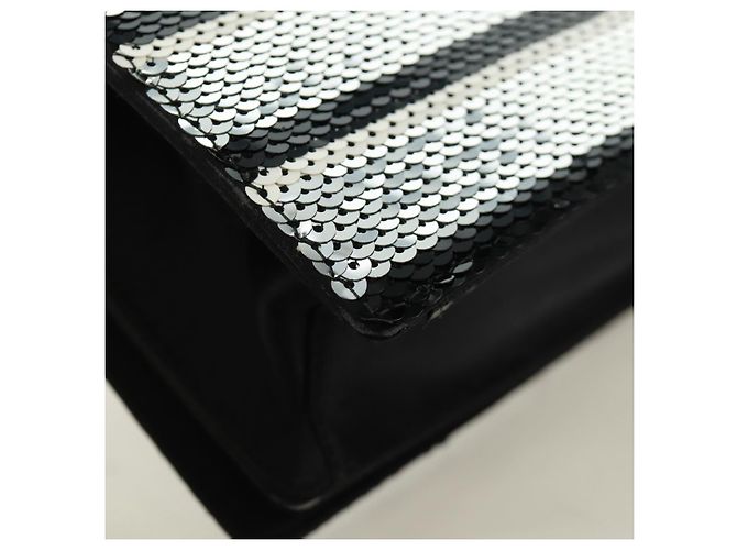 PRADA Borsa a Spalla con Catena e Paillettes in Pelle Nera Argento Auth 165358 Nero - vista 17