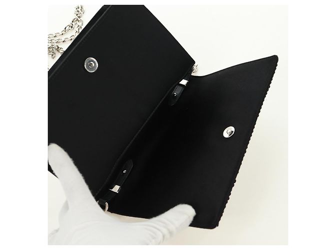 PRADA Borsa a Spalla con Catena e Paillettes in Pelle Nera Argento Auth 165358 Nero - vista 20