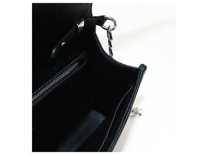 PRADA Borsa a Spalla con Catena e Paillettes in Pelle Nera Argento Auth 165358 Nero - vista 22