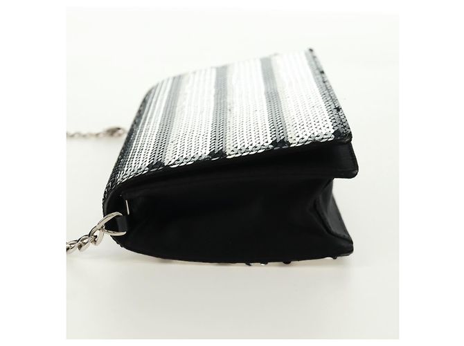 PRADA Borsa a Spalla con Catena e Paillettes in Pelle Nera Argento Auth 165358 Nero - vista 3