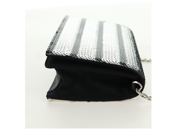PRADA Borsa a Spalla con Catena e Paillettes in Pelle Nera Argento Auth 165358 Nero - vista 4