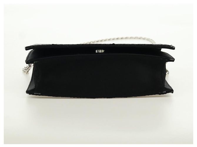PRADA Borsa a Spalla con Catena e Paillettes in Pelle Nera Argento Auth 165358 Nero - vista 5