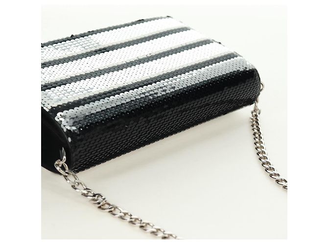 PRADA Borsa a Spalla con Catena e Paillettes in Pelle Nera Argento Auth 165358 Nero - vista 6