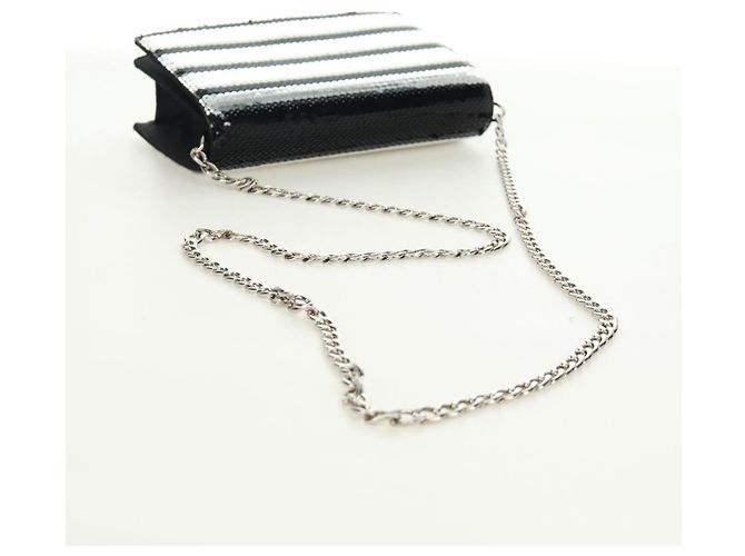 PRADA Borsa a Spalla con Catena e Paillettes in Pelle Nera Argento Auth 165358 Nero - vista 7