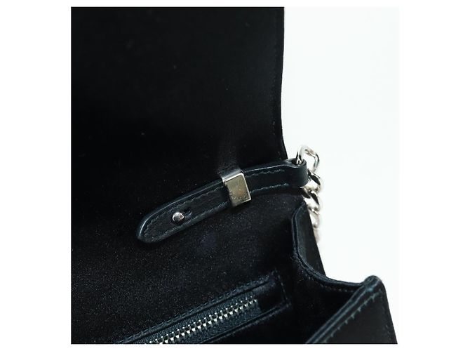 PRADA Borsa a Spalla con Catena e Paillettes in Pelle Nera Argento Auth 165358 Nero - vista 9