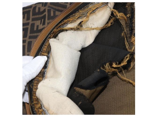 Borsa a Spalla in Tela Zucca FENDI Nera Marrone Auth 170743 Nero - vista 12