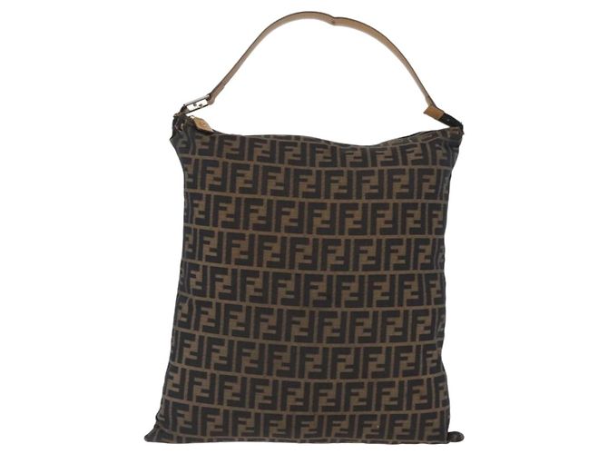 Borsa a Spalla in Tela Zucca FENDI Nera Marrone Auth 170743 Nero - vista 13