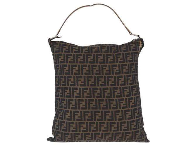 Borsa a Spalla in Tela Zucca FENDI Nera Marrone Auth 170743 Nero - vista 2
