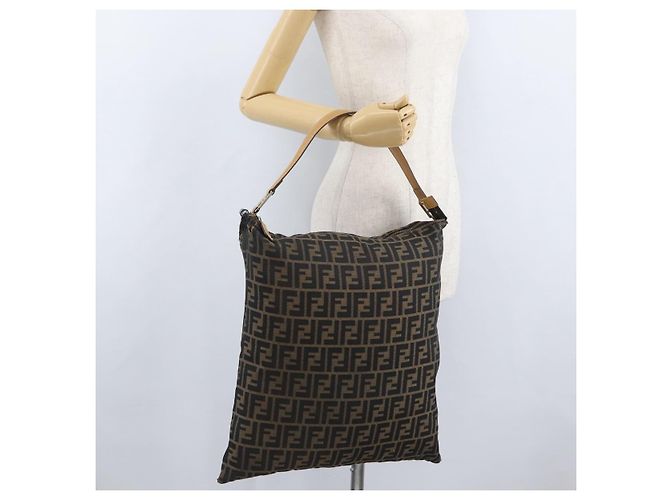 Borsa a Spalla in Tela Zucca FENDI Nera Marrone Auth 170743 Nero - vista 25