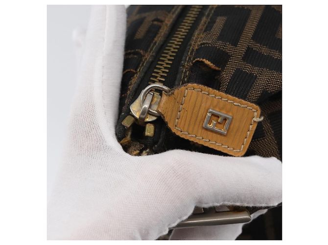 Borsa a Spalla in Tela Zucca FENDI Nera Marrone Auth 170743 Nero - vista 9