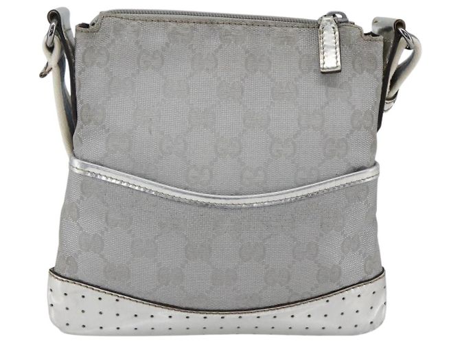 Borsa a Spalla GG Canvas Gucci Argento 147671 Auth ka2617 - vista 13