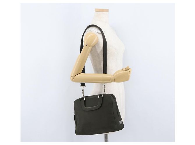 PRADA Borsa a Mano Nylon 2way Kaki Argento Auth bs33285 Cachi - vista 26