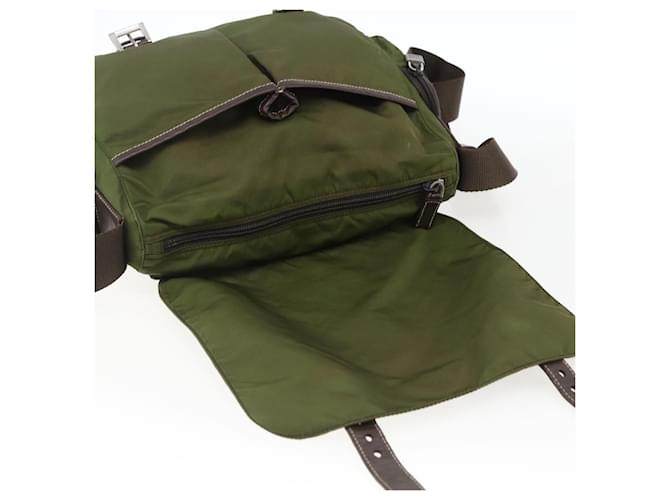 Borsa a Spalla PRADA Nylon Argento Khaki Auth kk616 Cachi - vista 10