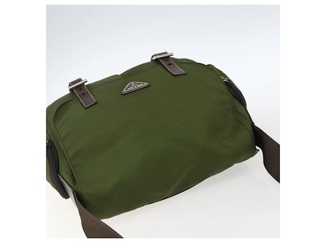 Borsa a Spalla PRADA Nylon Argento Khaki Auth kk616 Cachi - vista 6