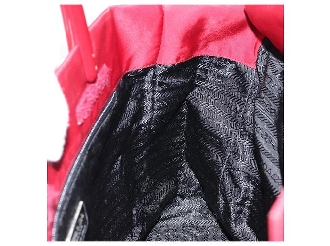 PRADA Borsa a mano in nylon rosso argento autentica 172162 - vista 18
